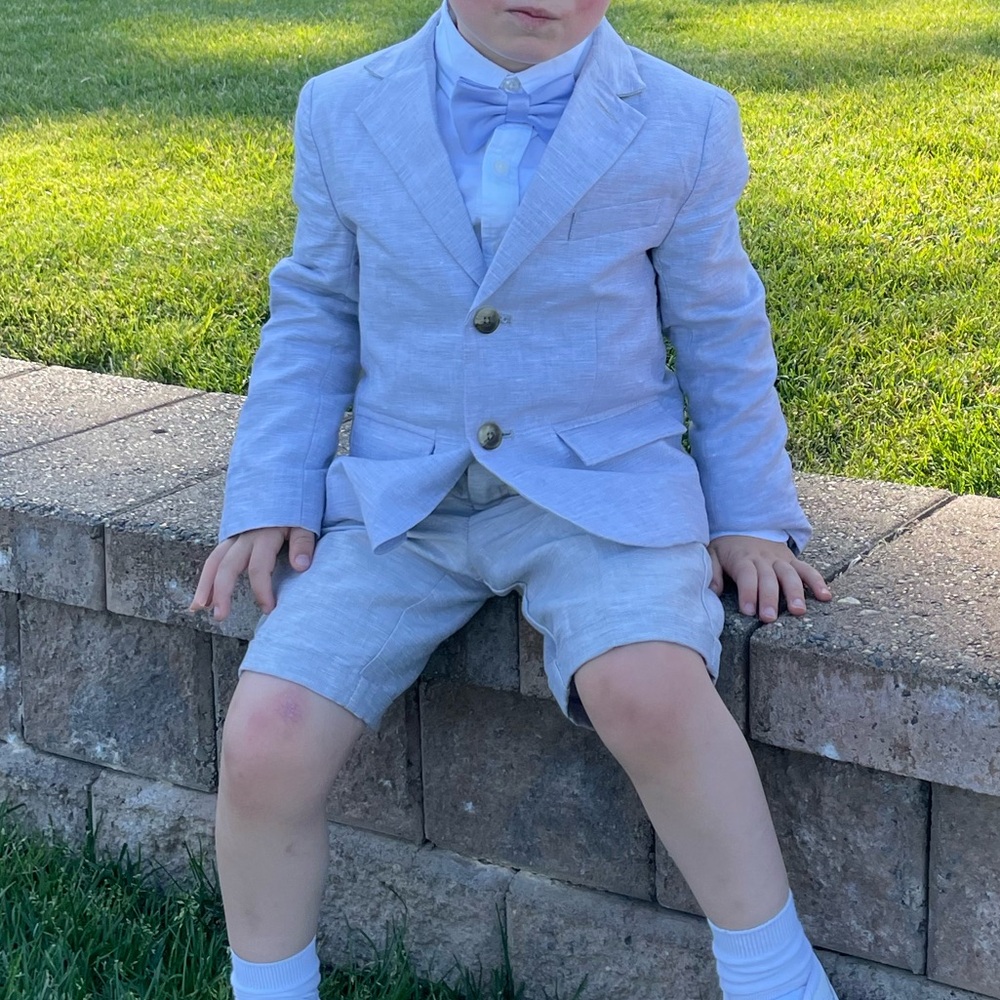 Janie and Jack Boys grey linen special occasion suit